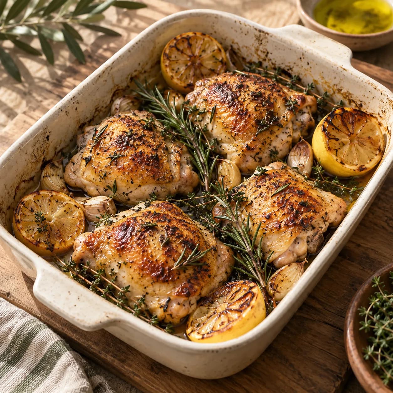 Pollo asado con hierbas y limón