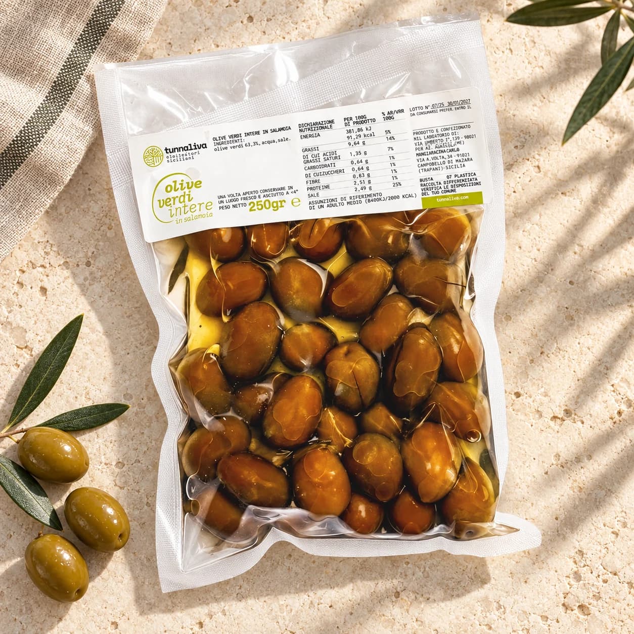 Olives vertes en saumure — Sachet 250 g