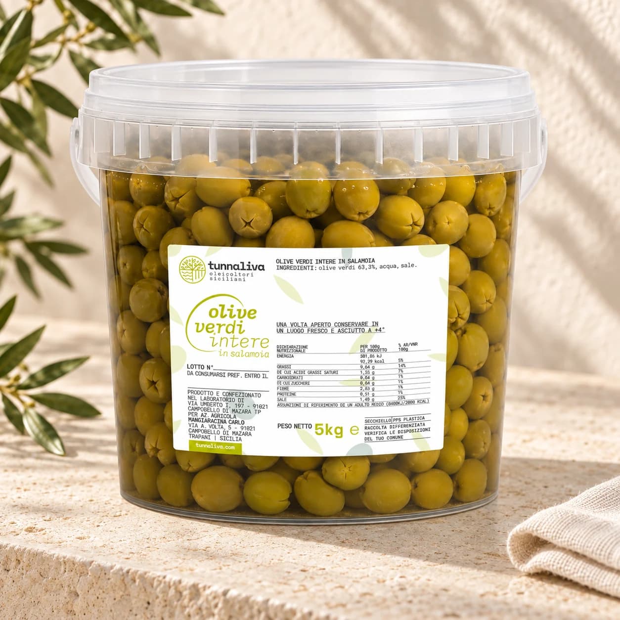 Olives vertes en saumure — Seau 5 kg