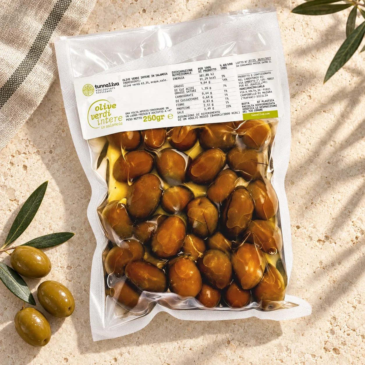 Olive verdi in salamoia — Busta 250 g