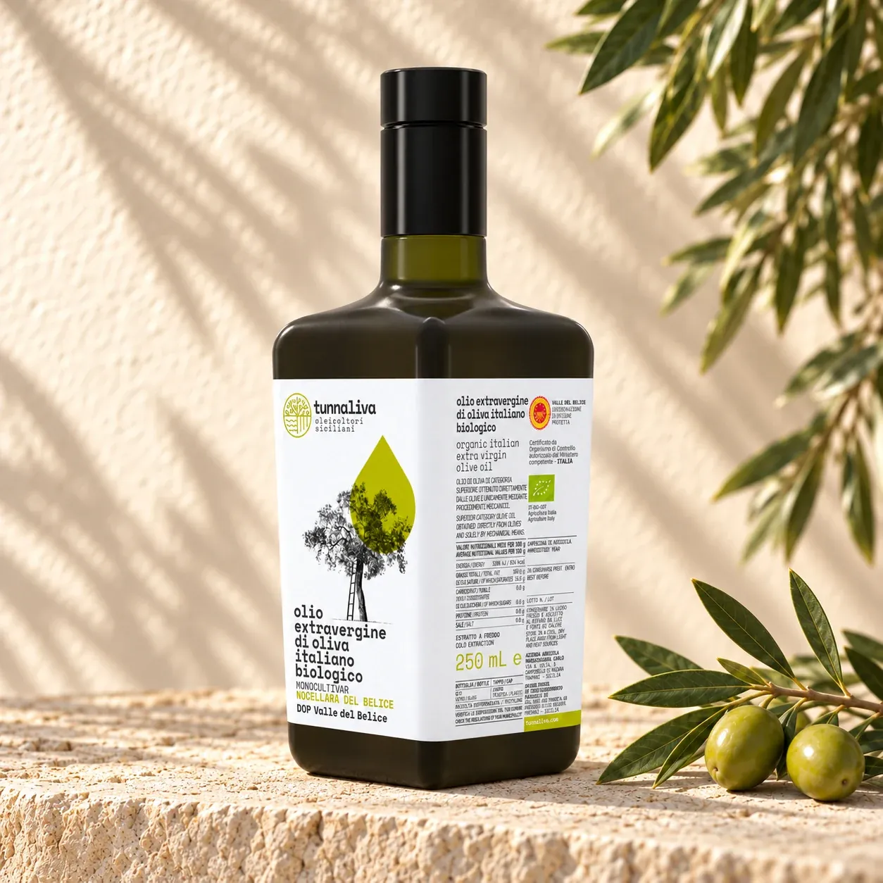 Organic extra virgin olive oil DOP Valle del Belice — Bottle 250 mL