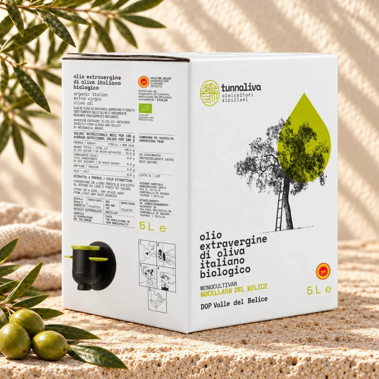 Organic extra virgin olive oil DOP Valle del Belice — Bag-in-box 5 L