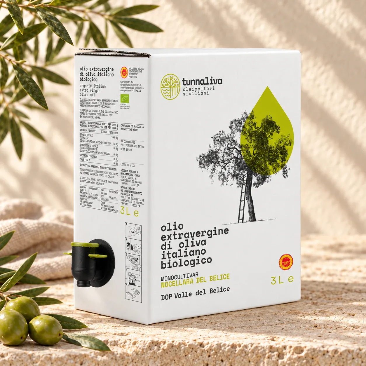 Organic extra virgin olive oil DOP Valle del Belice — Bag-in-box 3 L